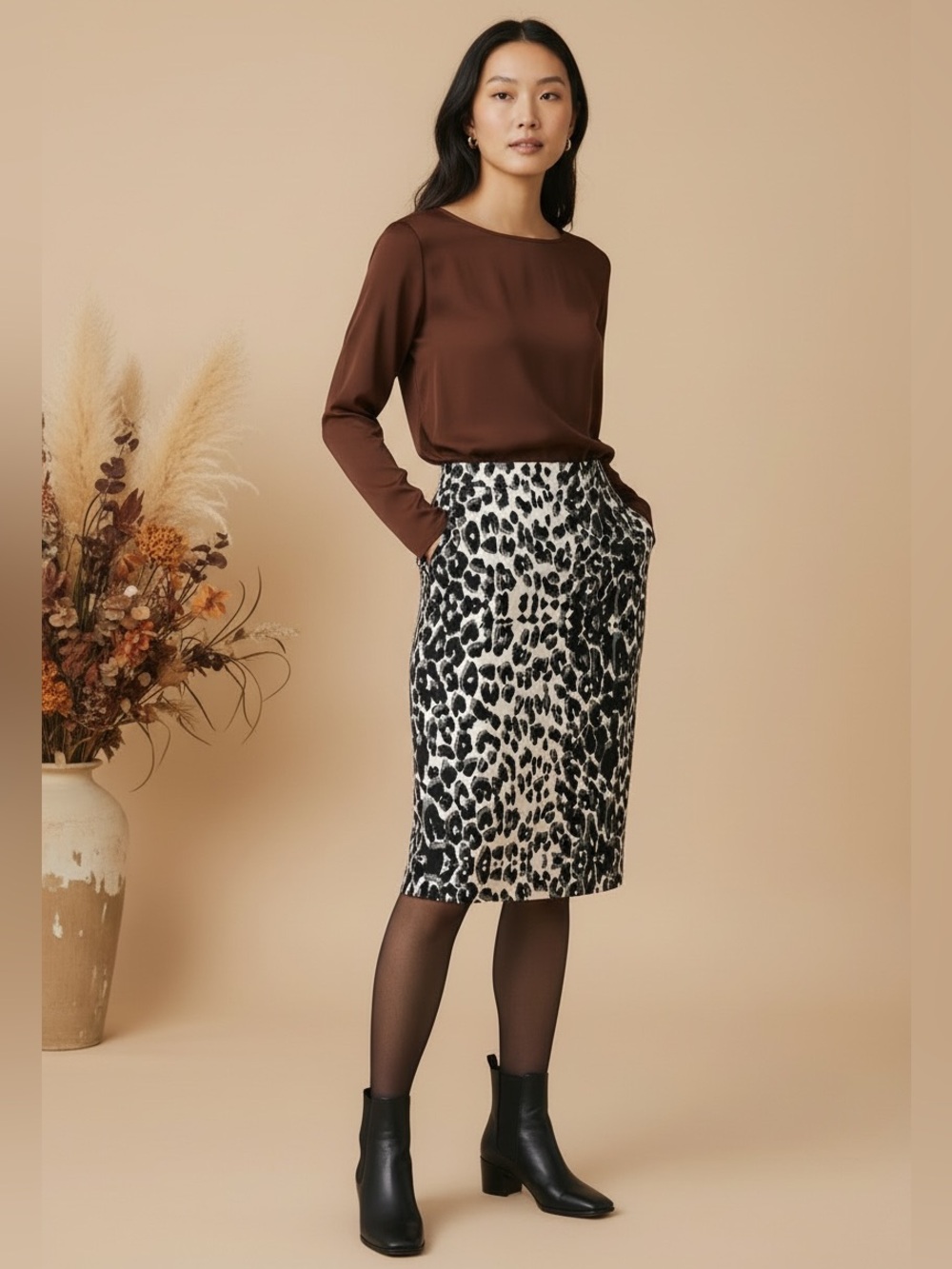 Mossimo Leopard Animal Print Pencil Skirt Fall Winter NWOT Office Stretch Sz 12